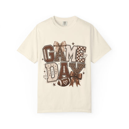 Game Day Graphic Tee — Retro Brown Bow Football Fan Shirt