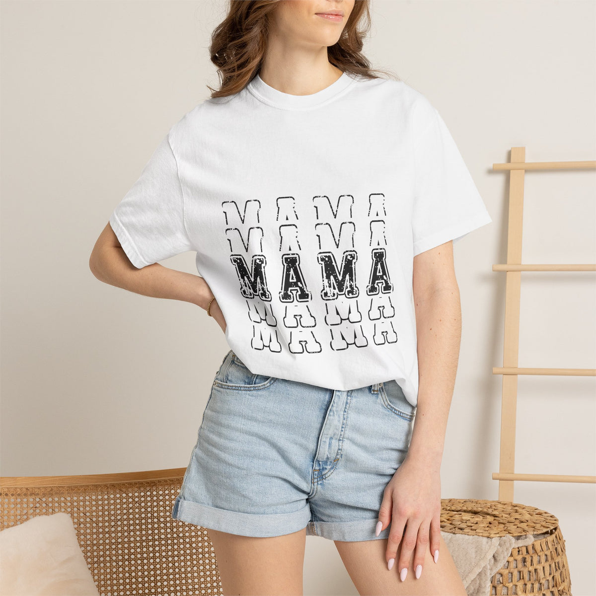 Mama Repeat Graphic T-Shirt — Vintage Outline "MAMA" Mom Tee
