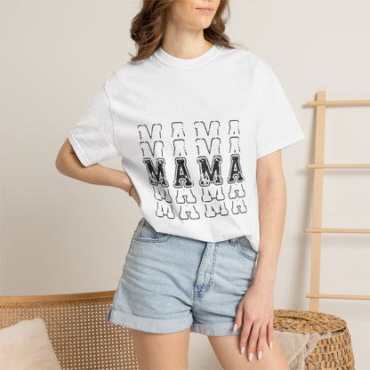 Mama Repeat Graphic T-Shirt — Vintage Outline "MAMA" Mom Tee