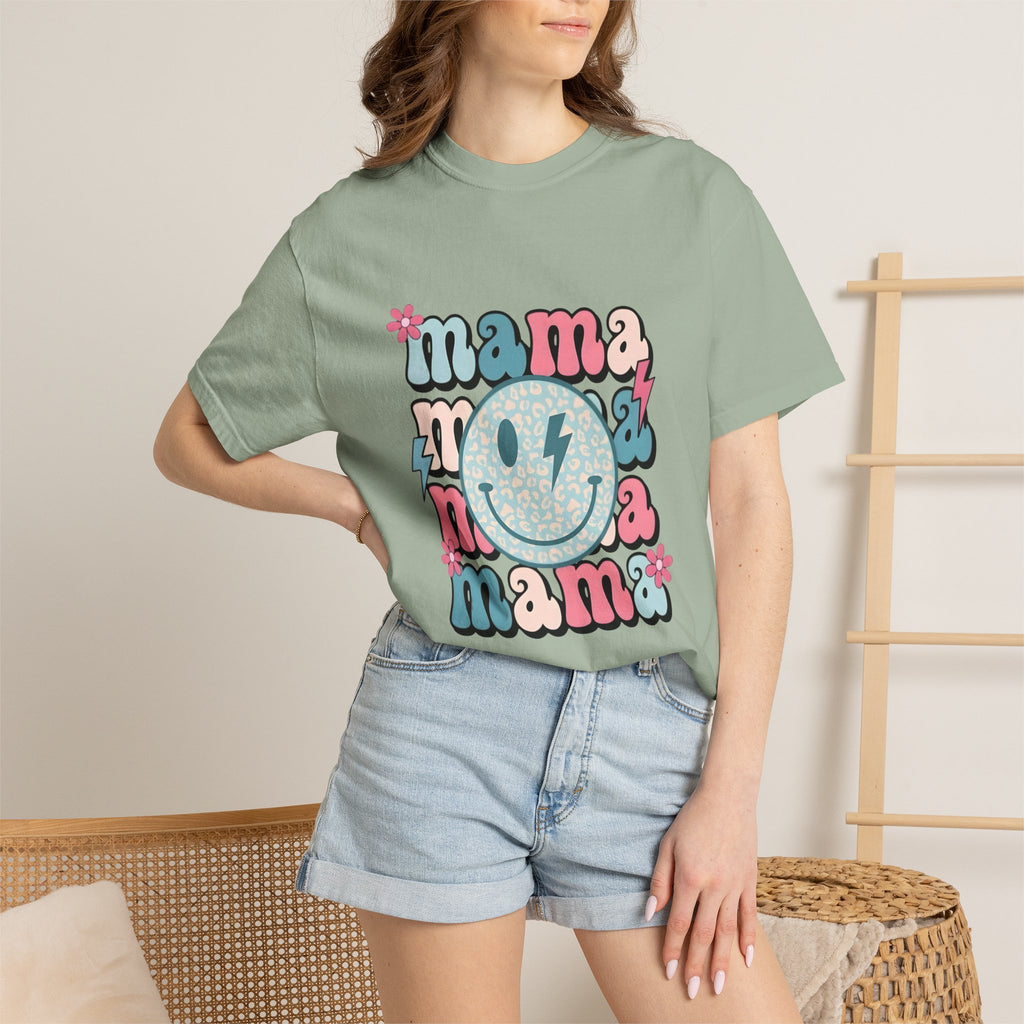 Mama Smiley Graphic T-Shirt — Retro Pink & Blue Mother’s Day Tee
