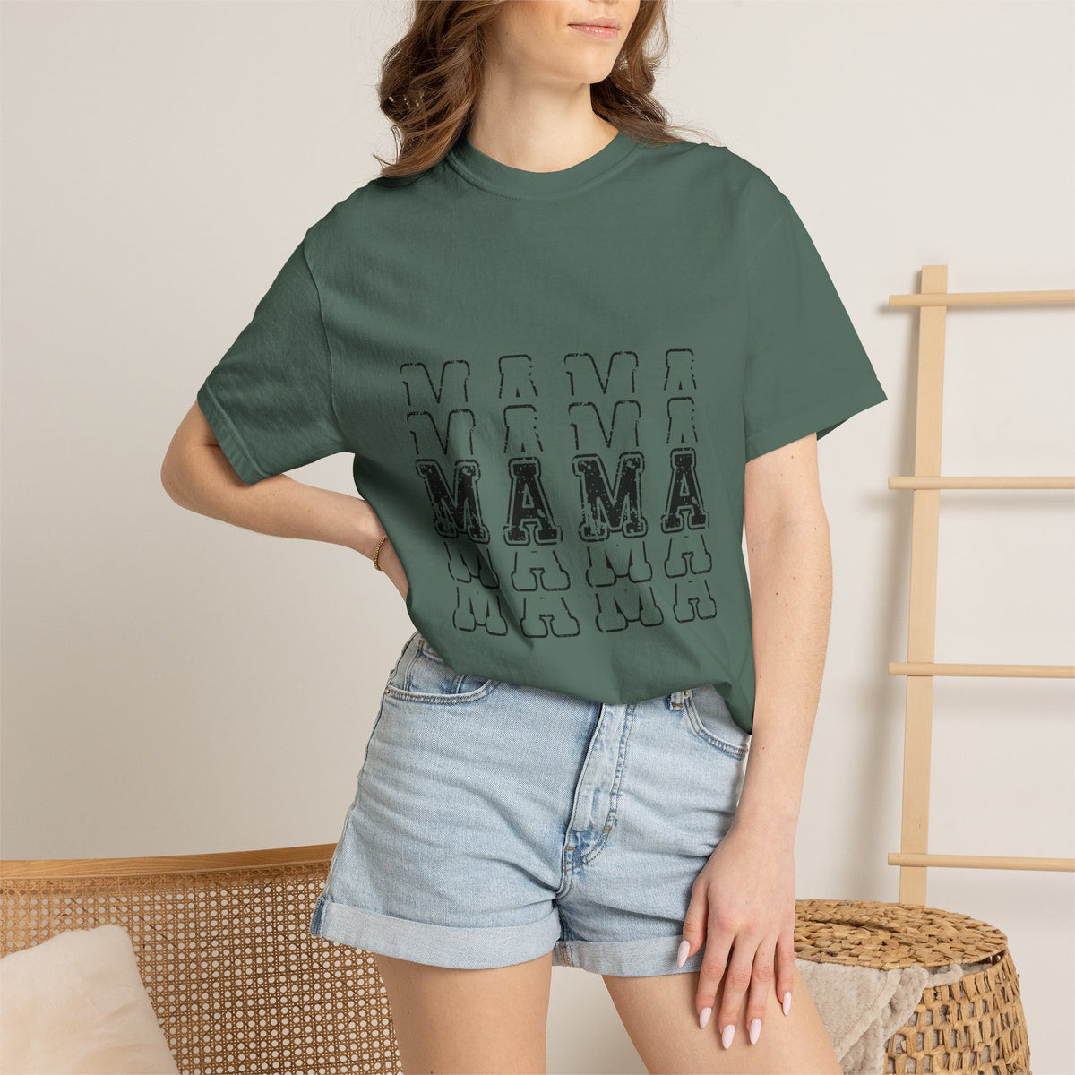 Mama Repeat Graphic T-Shirt — Vintage Outline "MAMA" Mom Tee