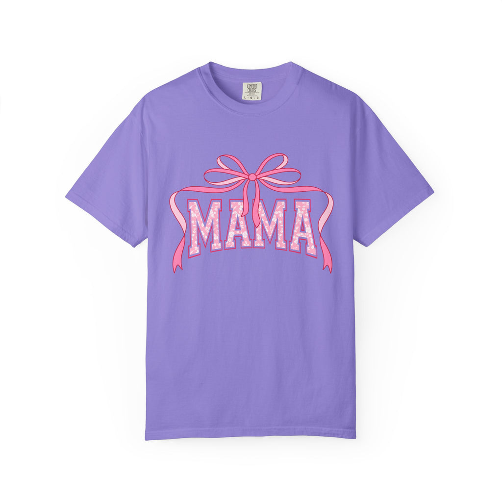 Mama Pink Bow T-Shirt — Floral Lettering Mother’s Day Tee