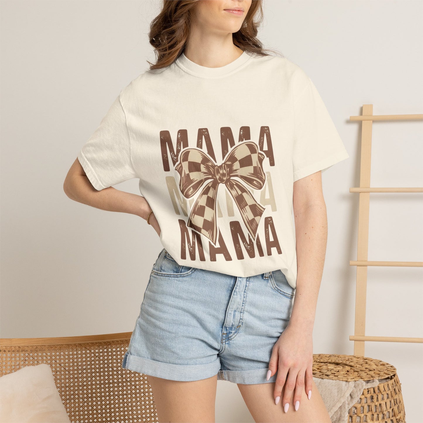 Mama Bow T-Shirt — Buffalo Check Ribbon Mom Shirt