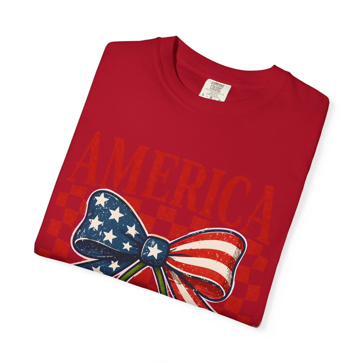 America Cherry Graphic T-Shirt — Patriotic USA Flag Bow Vintage Style