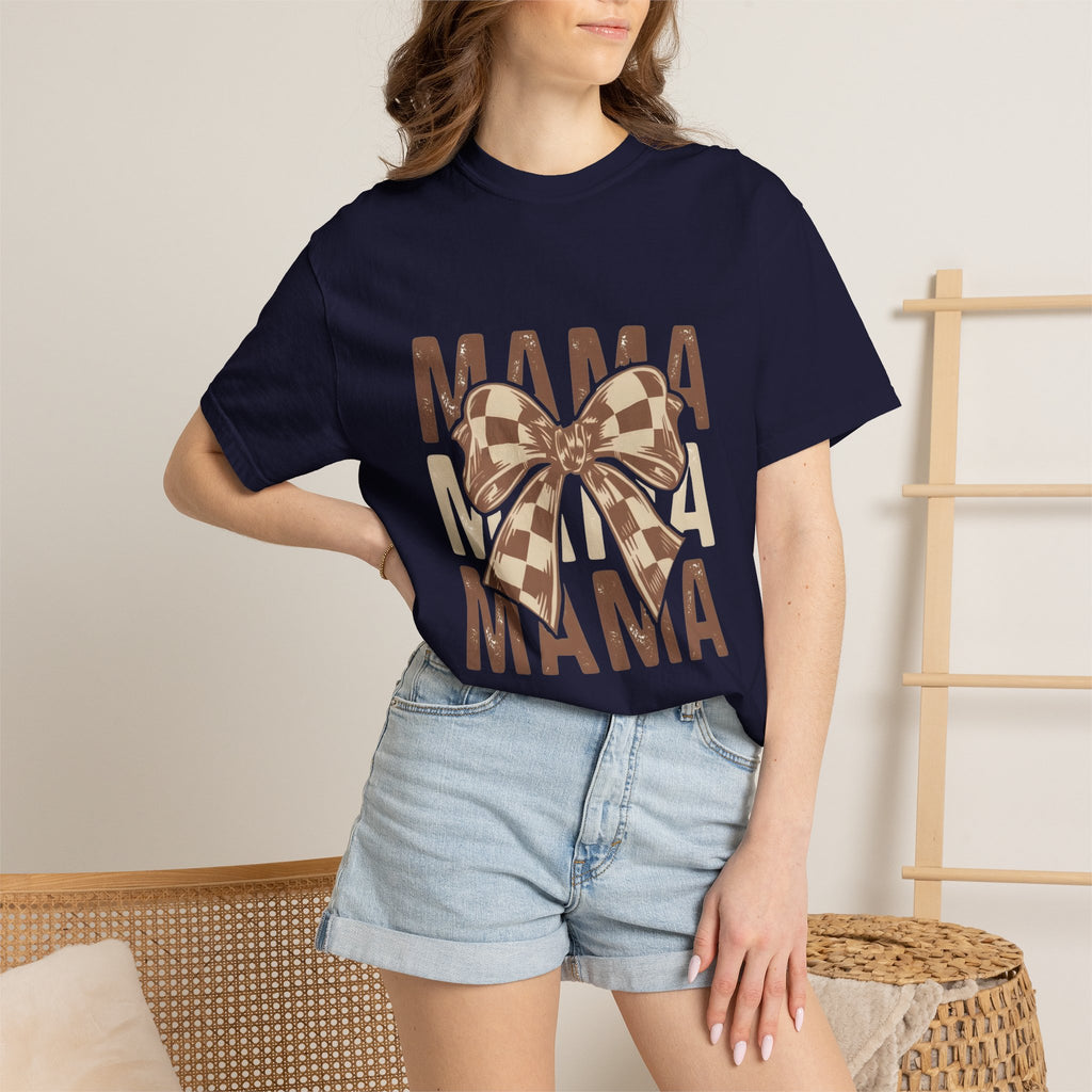 Mama Bow T-Shirt — Buffalo Check Ribbon Mom Shirt
