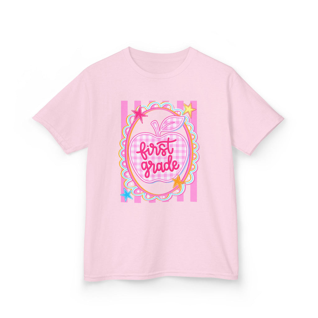 First Grade Kids T‑Shirt — Pink Apple Back to School Tee