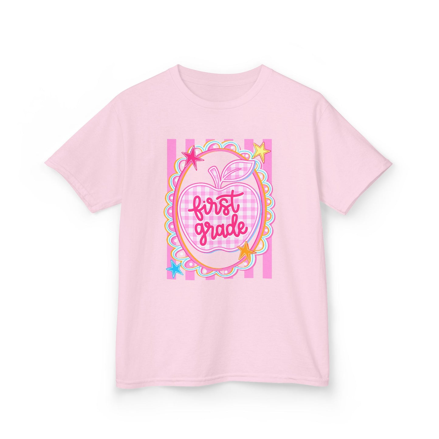 First Grade Kids T‑Shirt — Pink Apple Back to School Tee