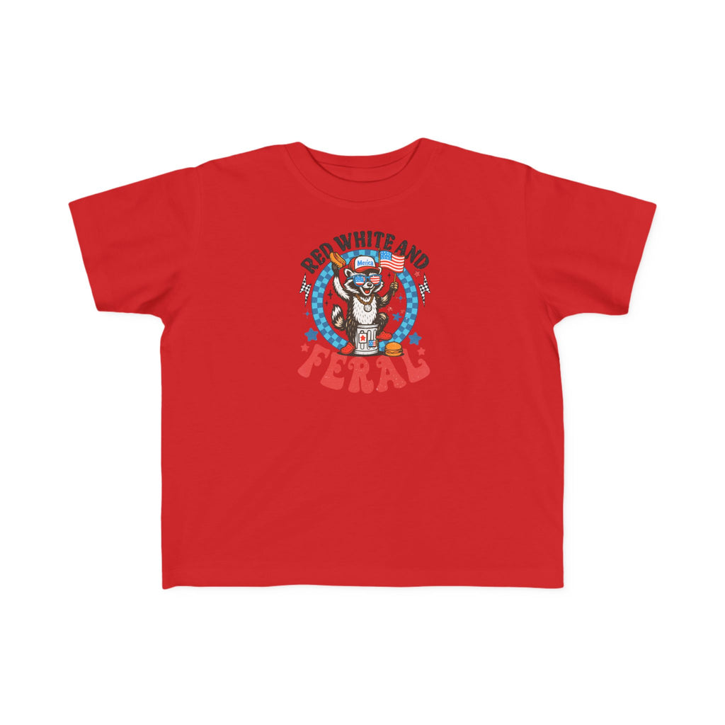 Toddler Tee — "Red White and Feral" Patriotic Cartoon Raccoon