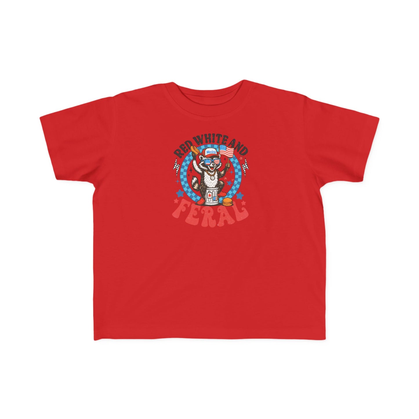 Toddler Tee — "Red White and Feral" Patriotic Cartoon Raccoon