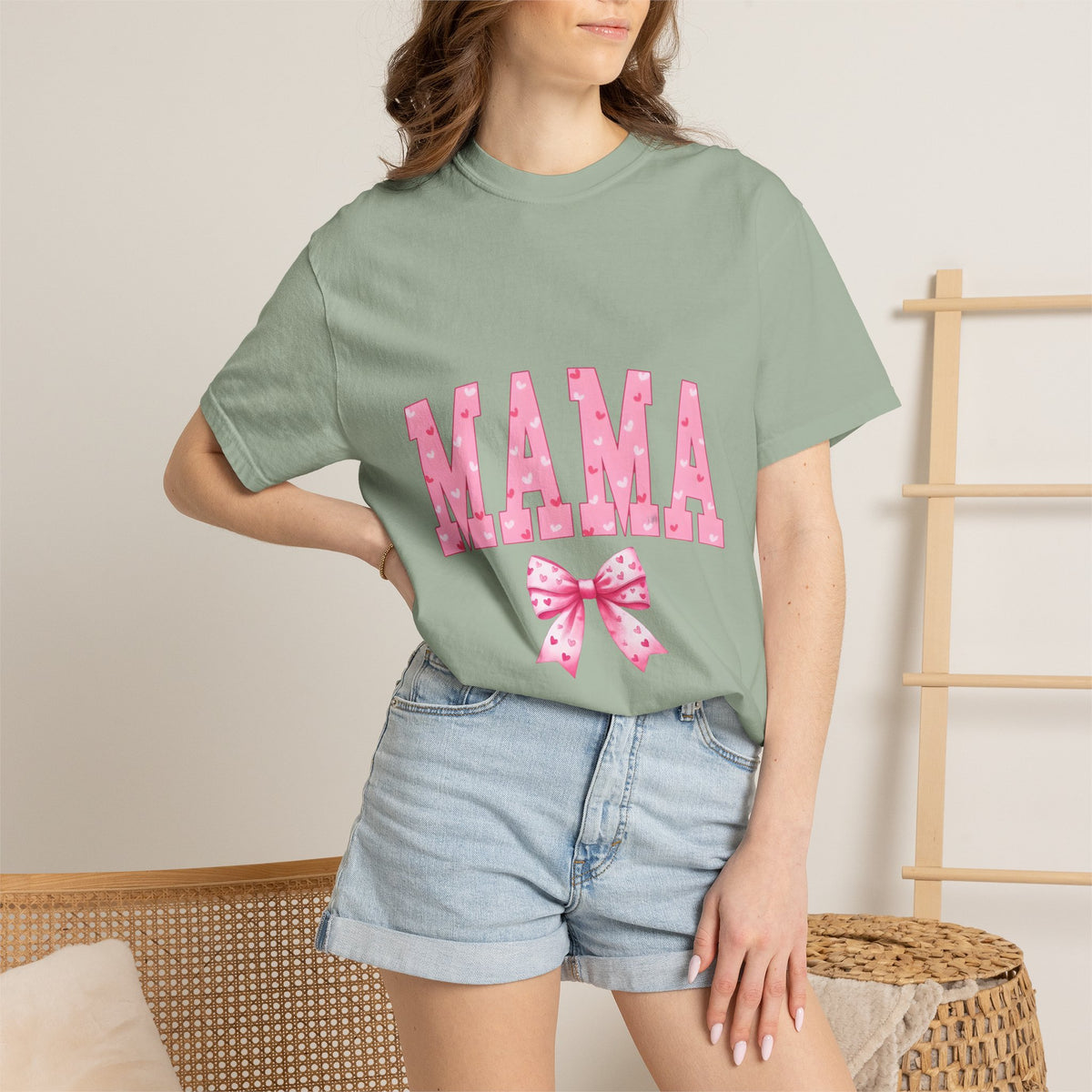 Mama Pink Polka Dot T‑Shirt — Cute Mama Tee with Bow