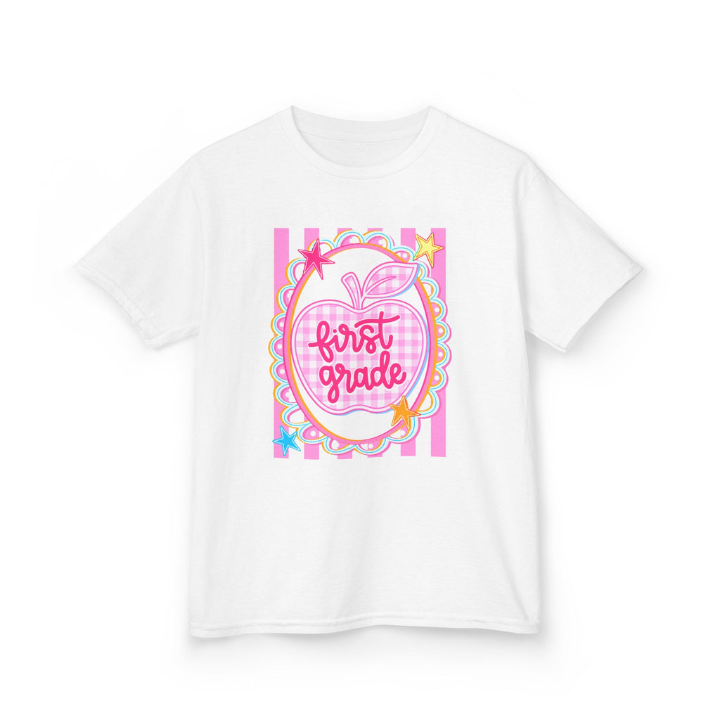 First Grade Kids T‑Shirt — Pink Apple Back to School Tee