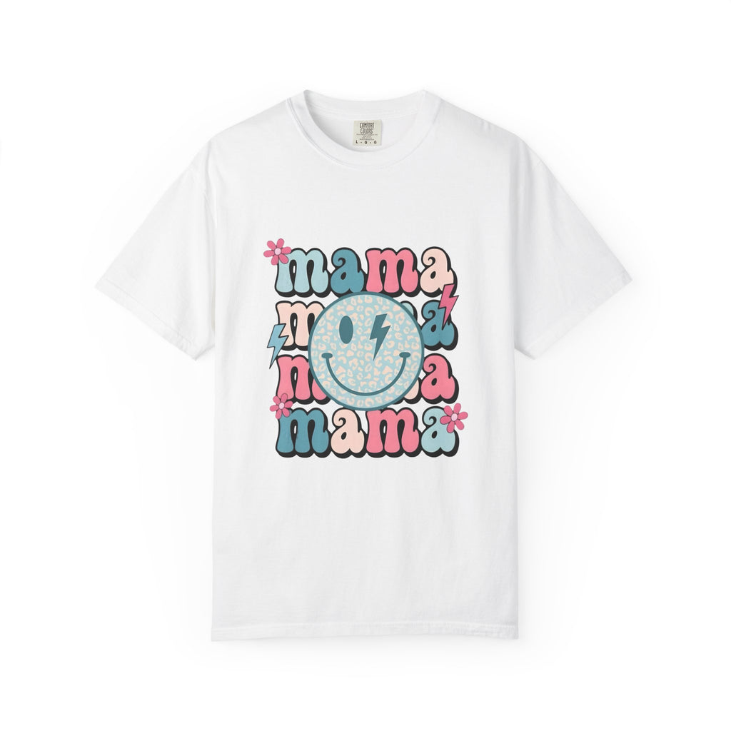 Mama Smiley Graphic T-Shirt — Retro Pink & Blue Mother’s Day Tee