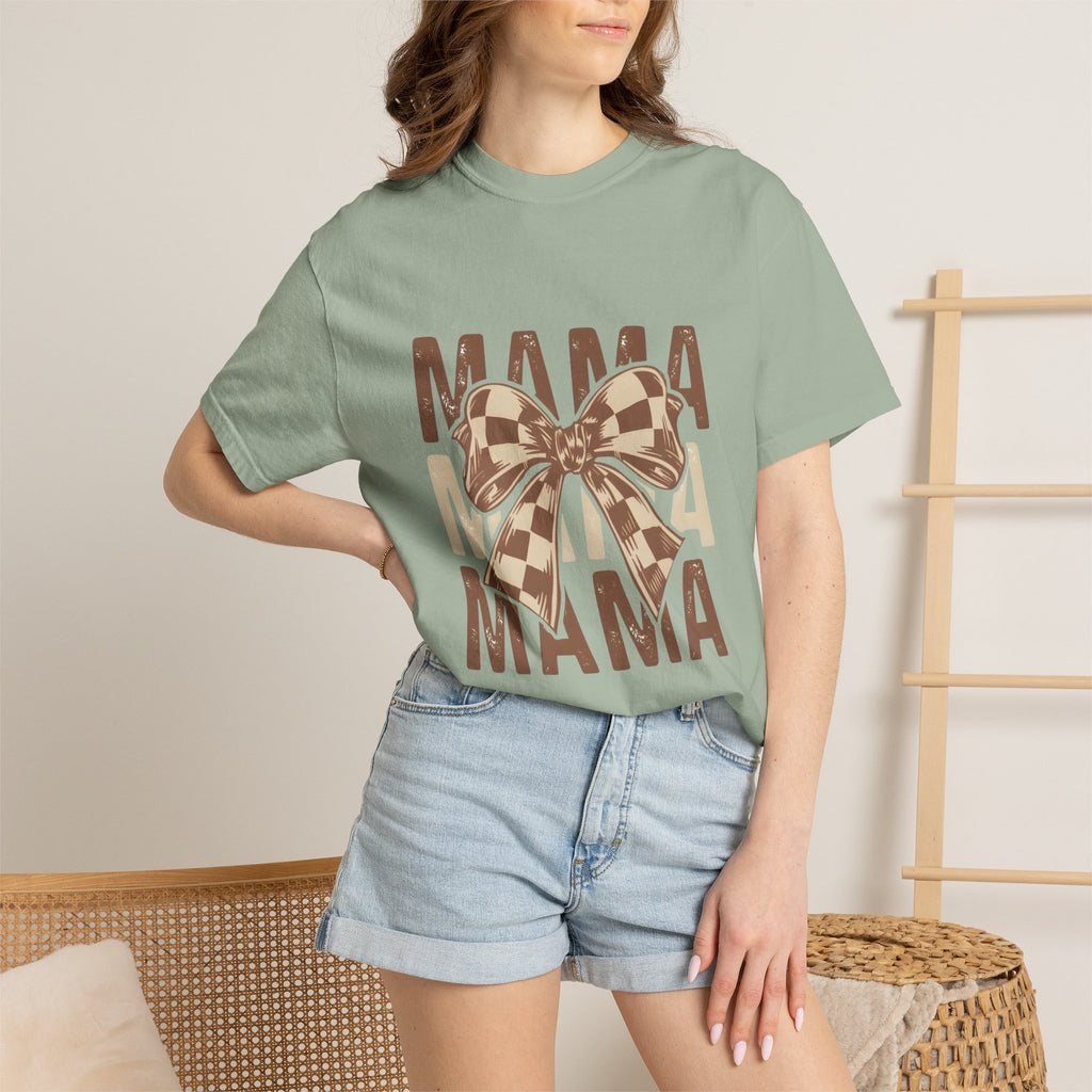 Mama Bow T-Shirt — Buffalo Check Ribbon Mom Shirt