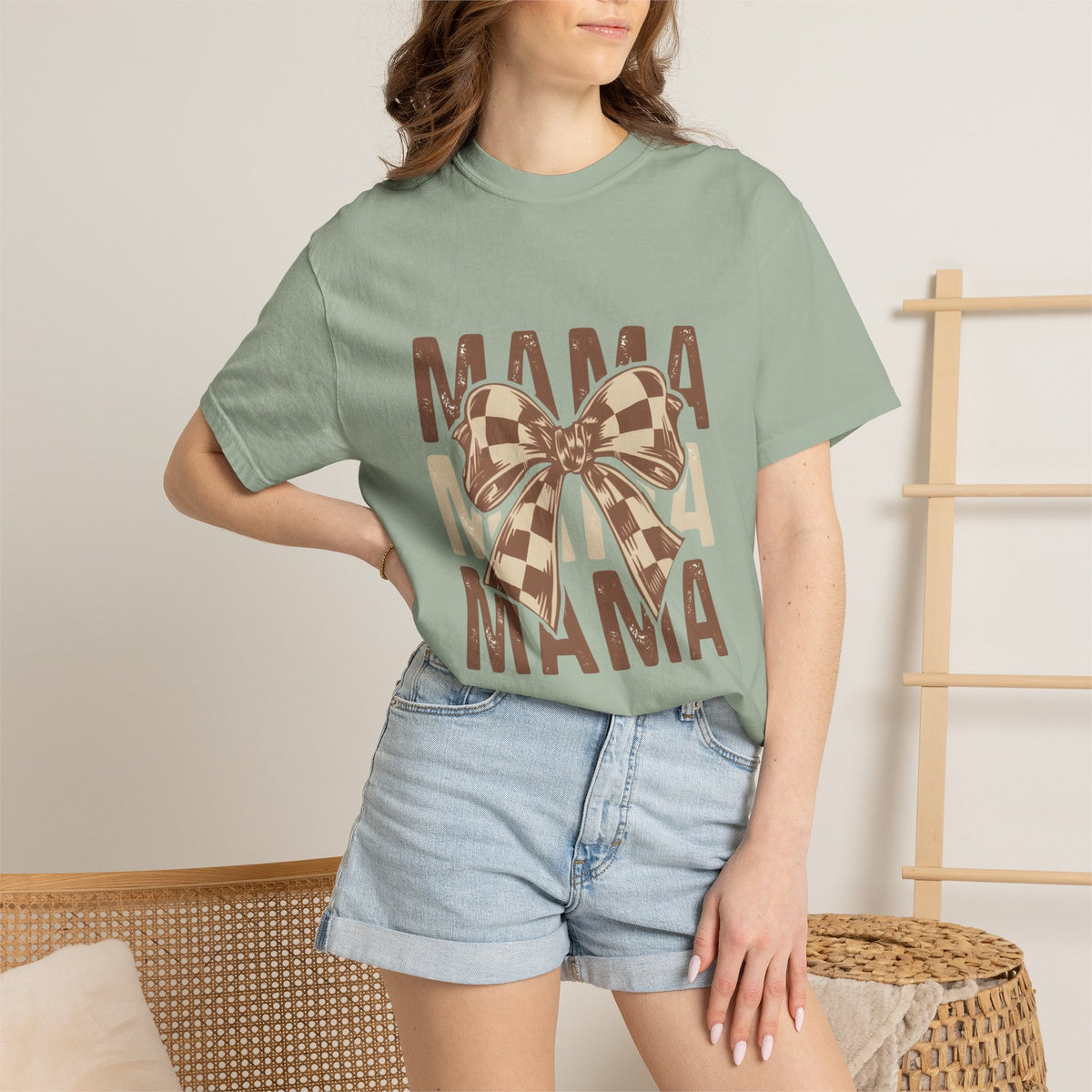 Mama Bow T-Shirt — Buffalo Check Ribbon Mom Shirt