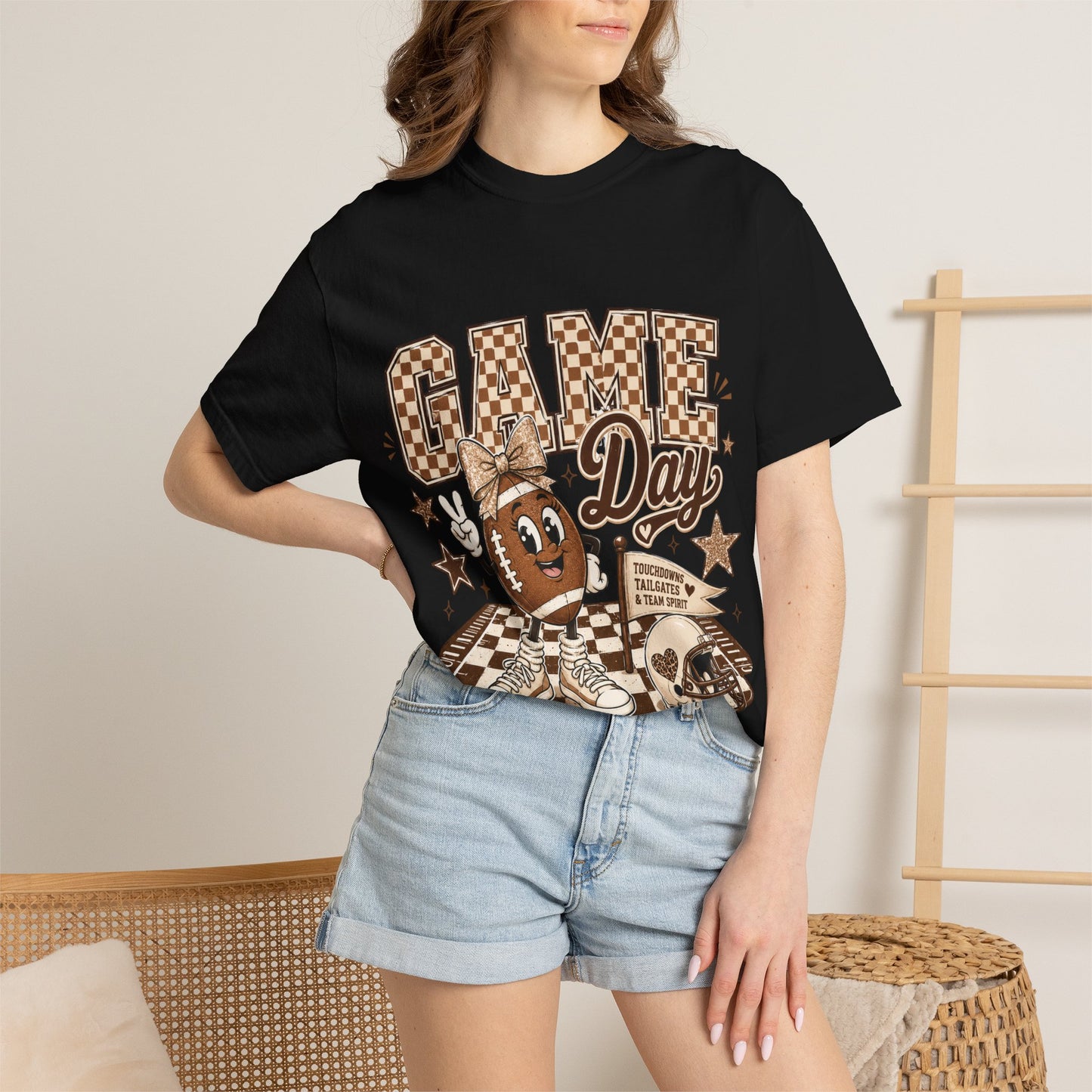 Game Day Retro Football T-Shirt — Vintage Mascot & Checkerboard Design