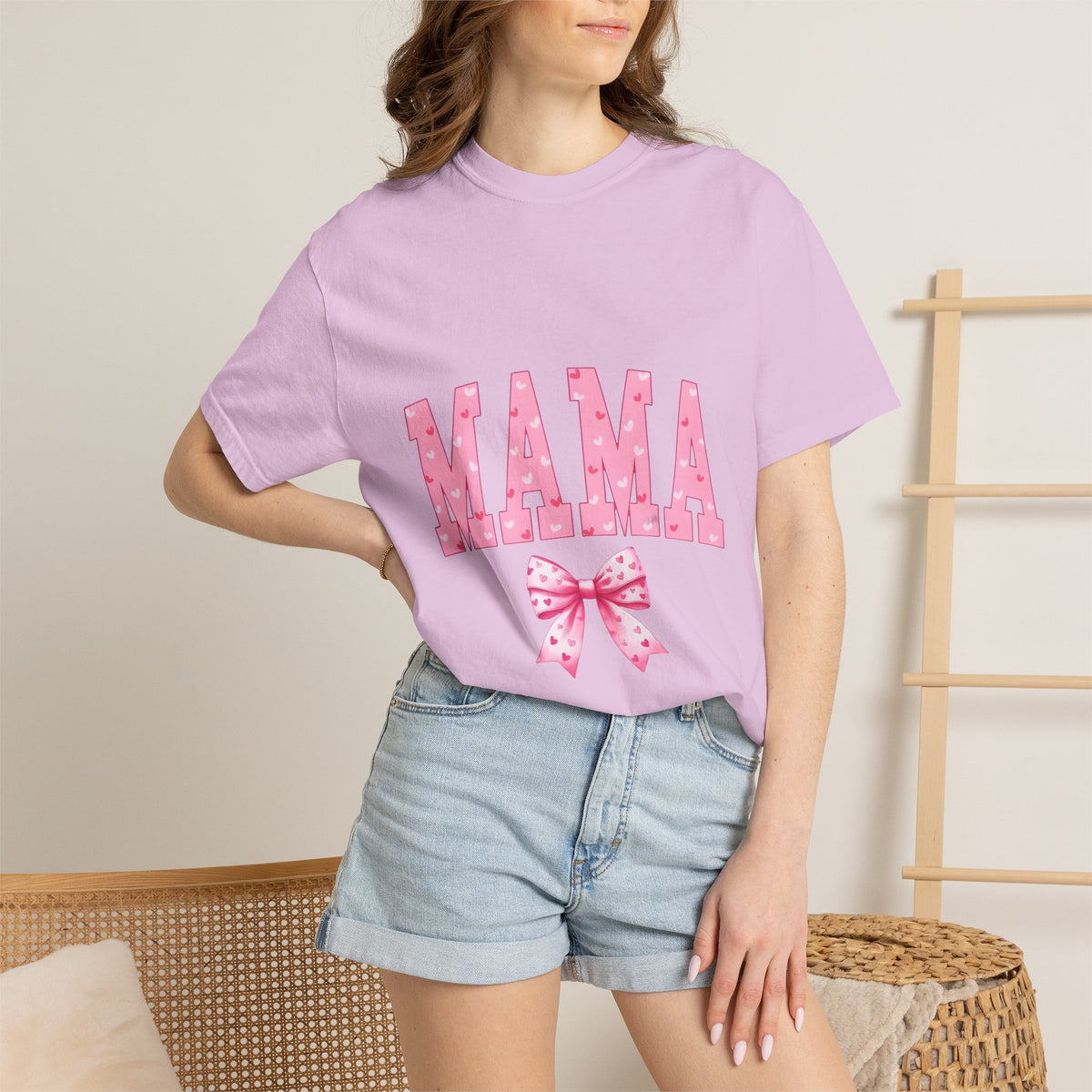 Mama Pink Polka Dot T‑Shirt — Cute Mama Tee with Bow