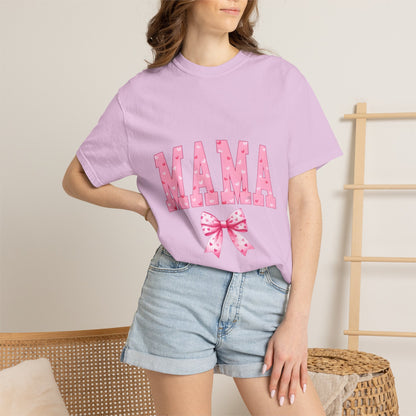 Mama Pink Polka Dot T‑Shirt — Cute Mama Tee with Bow