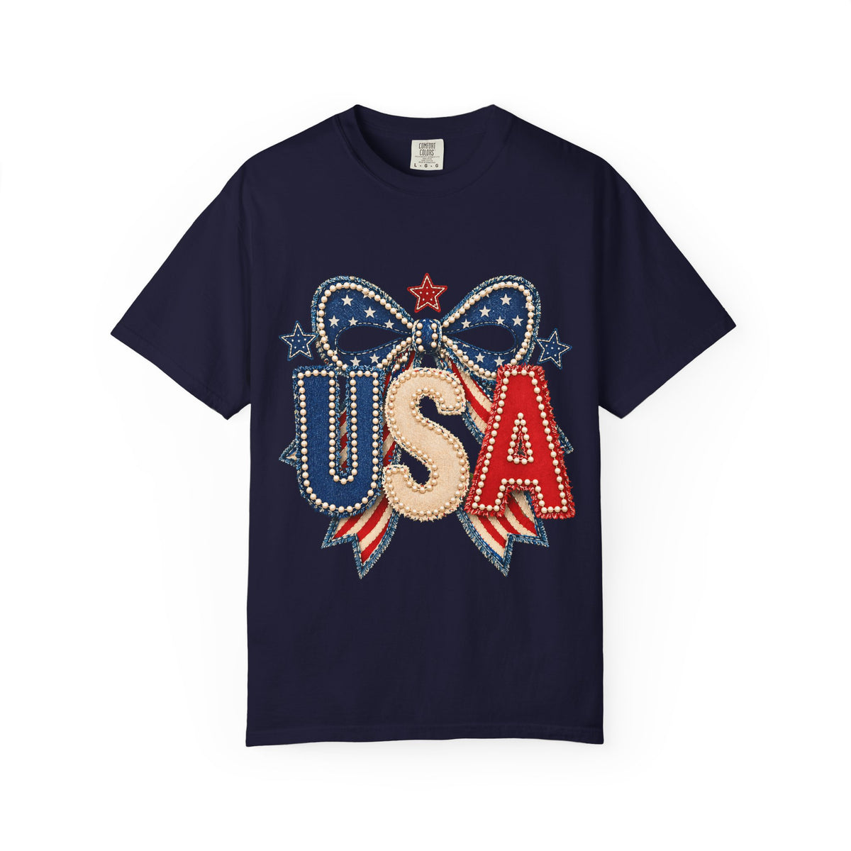 USA Patriotic Bow T‑Shirt — Fourth of July American Flag Tee