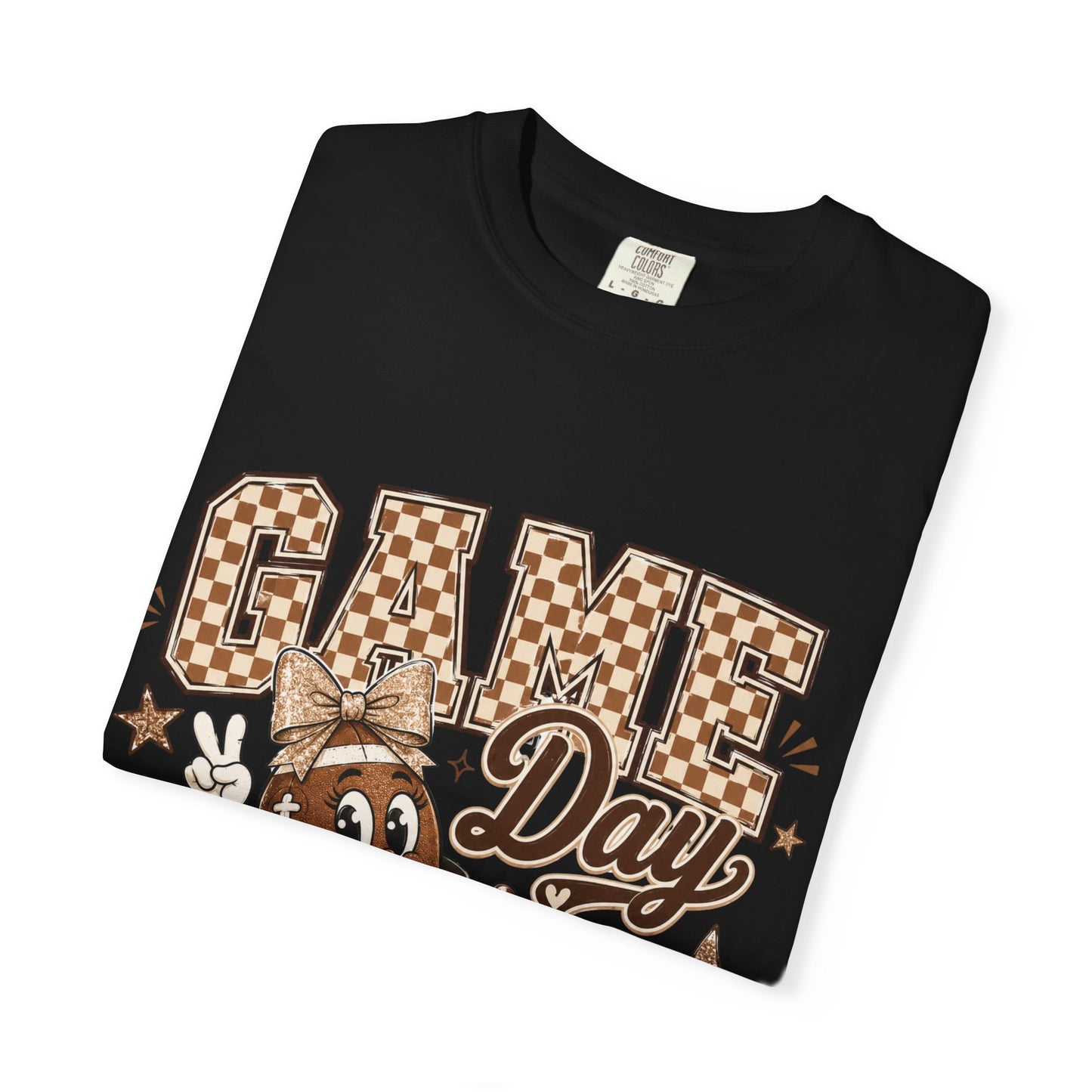 Game Day Retro Football T-Shirt — Vintage Mascot & Checkerboard Design