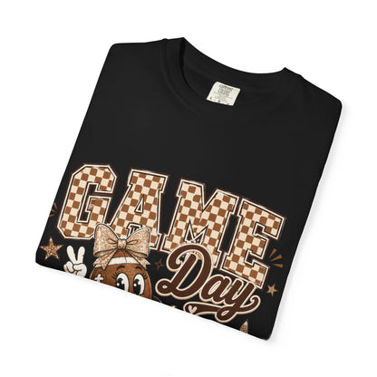 Game Day Retro Football T-Shirt — Vintage Mascot & Checkerboard Design