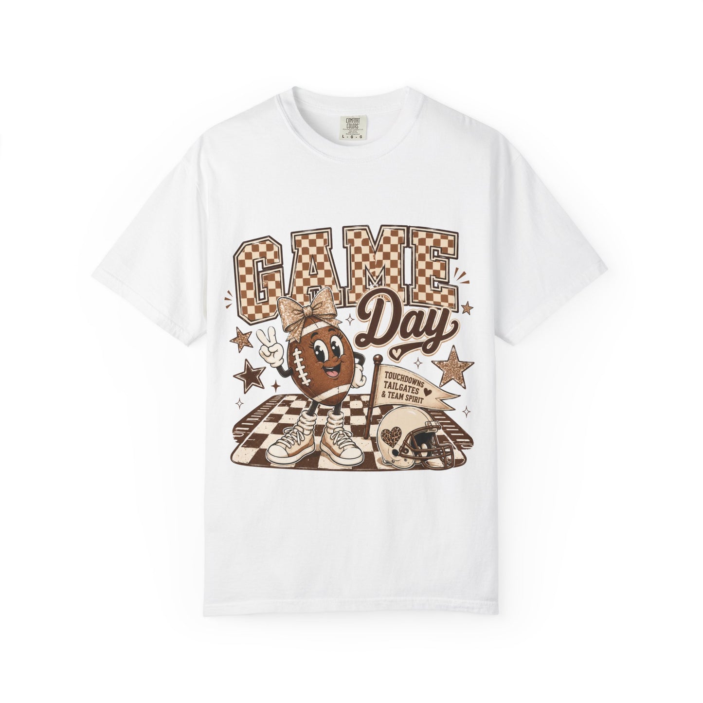 Game Day Retro Football T-Shirt — Vintage Mascot & Checkerboard Design