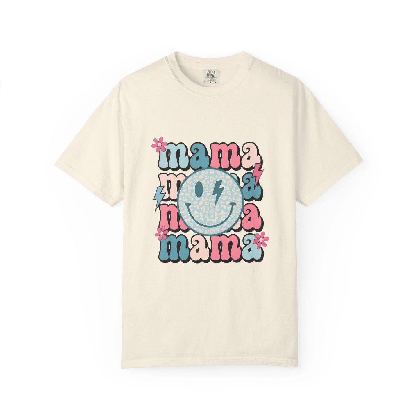 Mama Smiley Graphic T-Shirt — Retro Pink & Blue Mother’s Day Tee