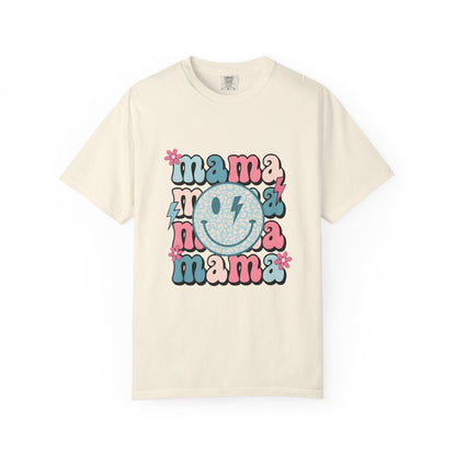 Mama Smiley Graphic T-Shirt — Retro Pink & Blue Mother’s Day Tee