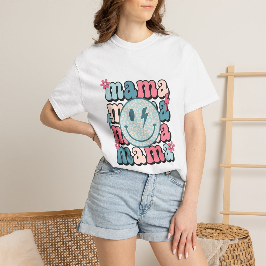 Mama Smiley Graphic T-Shirt — Retro Pink & Blue Mother’s Day Tee