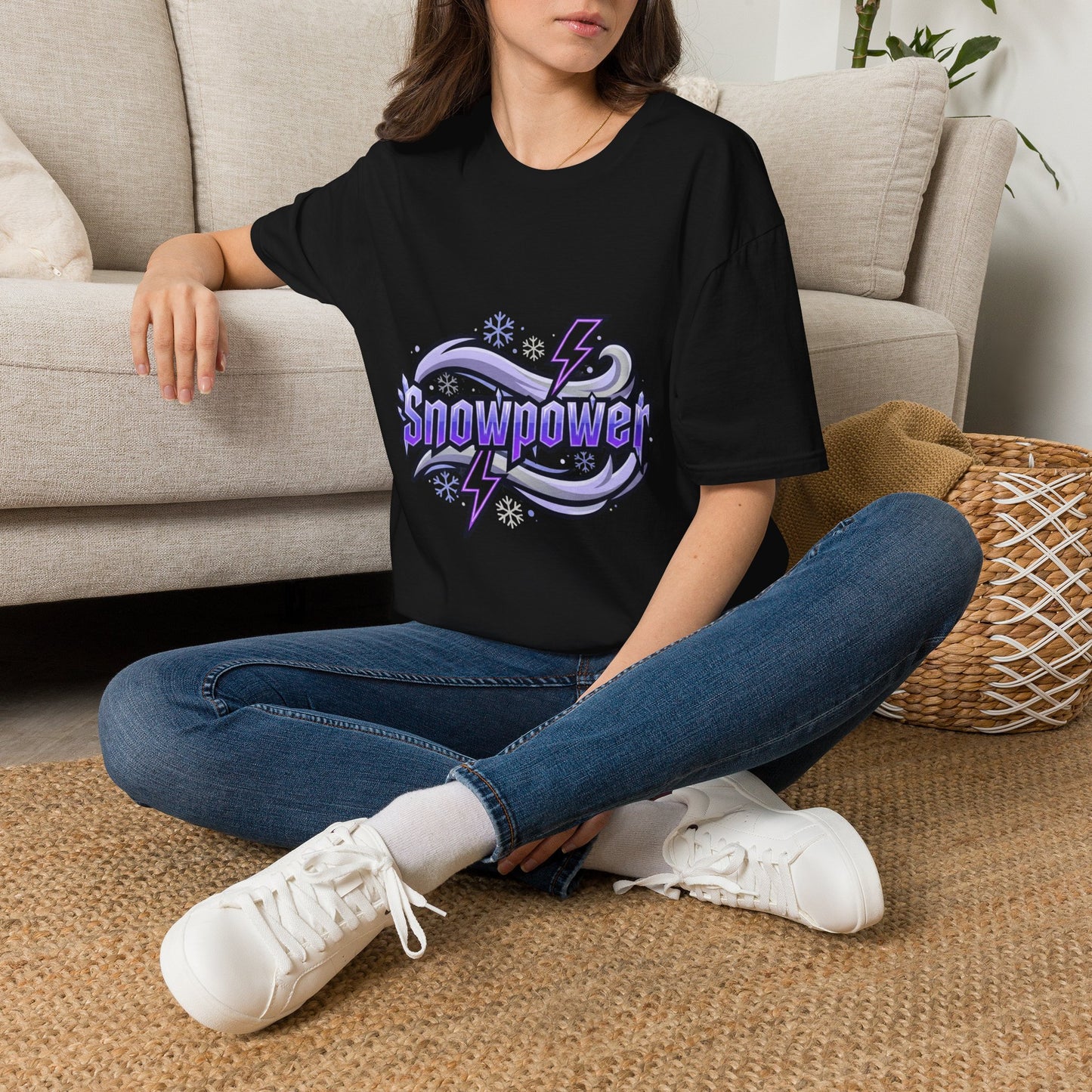 Snowpower Graphic T-Shirt — Purple Lightning Snowflake Design