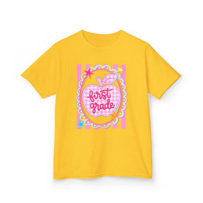 First Grade Kids T‑Shirt — Pink Apple Back to School Tee