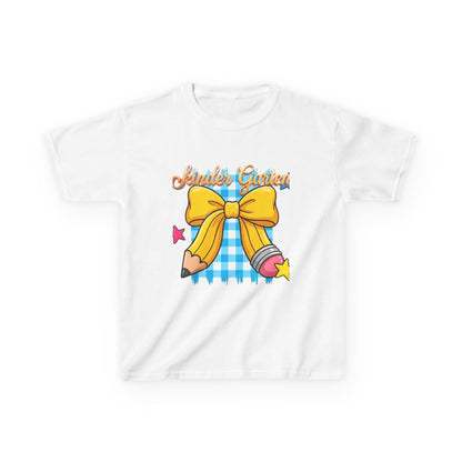 Girls Back-to-School Bow Kids Tee – Personalized Name School Pencil Design
