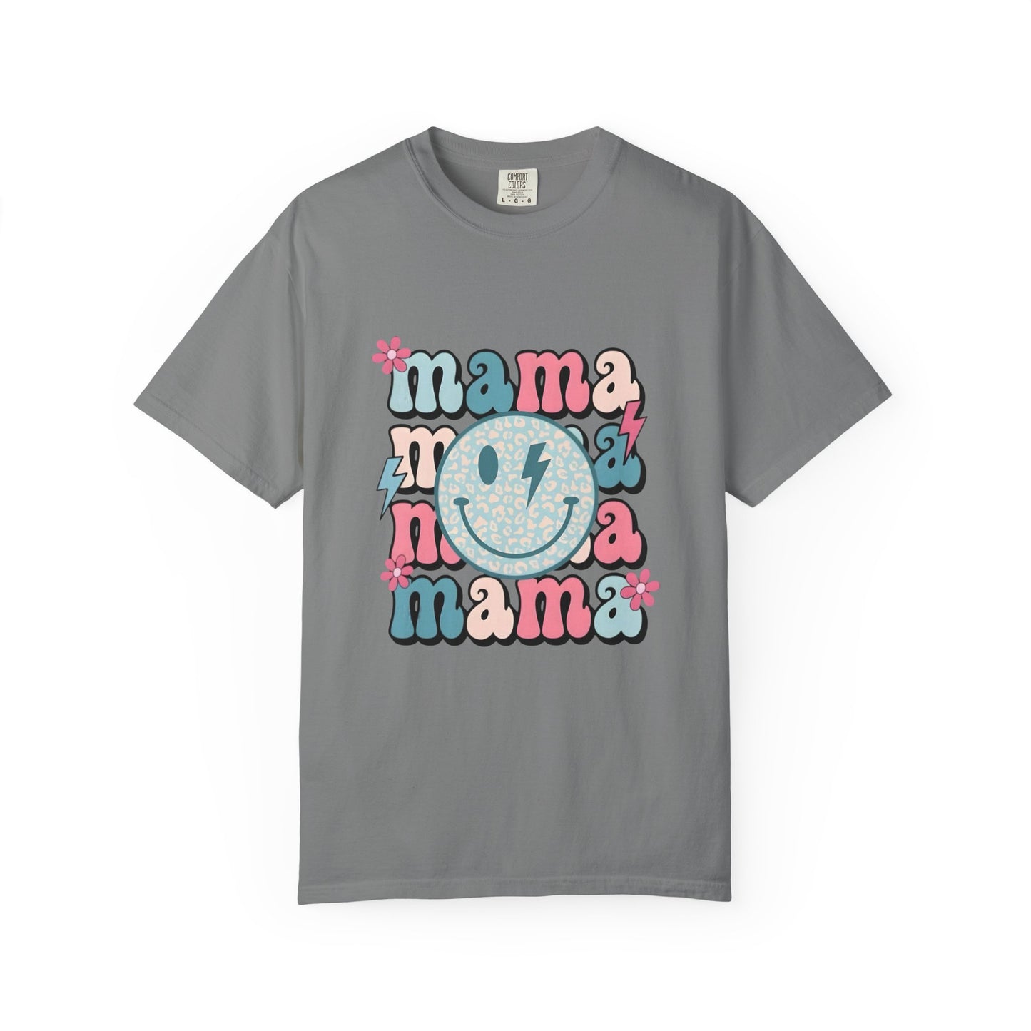 Mama Smiley Graphic T-Shirt — Retro Pink & Blue Mother’s Day Tee