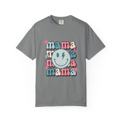 Mama Smiley Graphic T-Shirt — Retro Pink & Blue Mother’s Day Tee