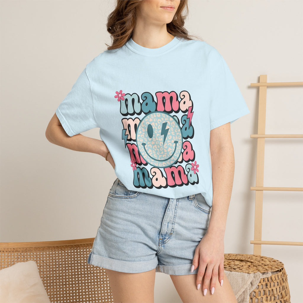 Mama Smiley Graphic T-Shirt — Retro Pink & Blue Mother’s Day Tee