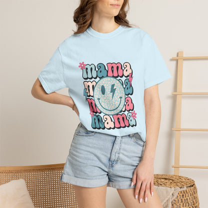 Mama Smiley Graphic T-Shirt — Retro Pink & Blue Mother’s Day Tee