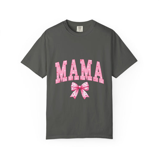 Mama Pink Polka Dot T‑Shirt — Cute Mama Tee with Bow