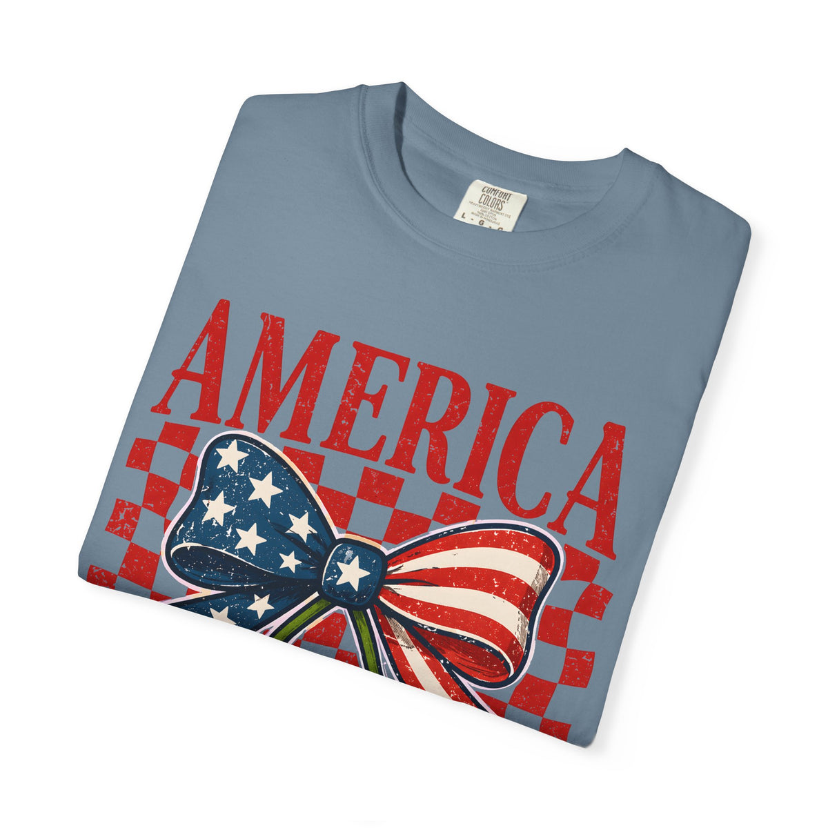 America Cherry Graphic T-Shirt — Patriotic USA Flag Bow Vintage Style
