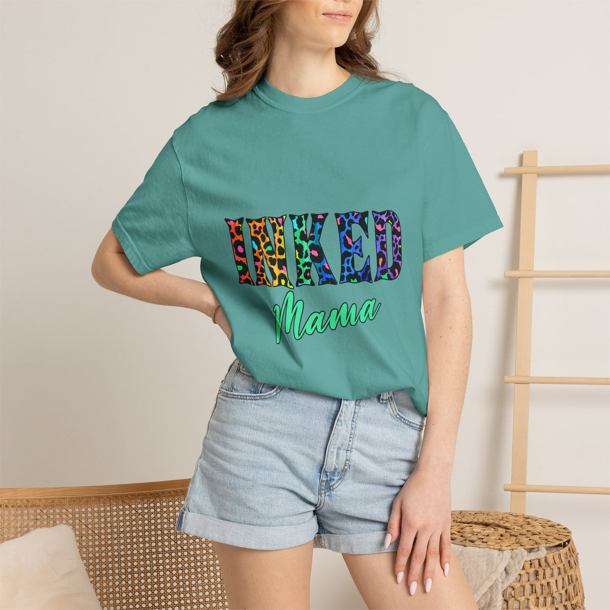 Inked Mama T-Shirt — Colorful Tattoo Script Tee for Moms