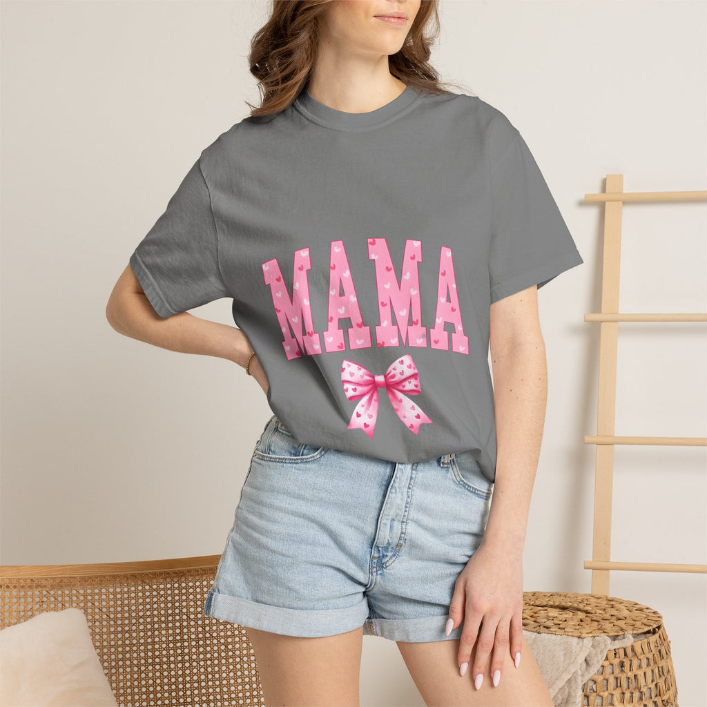 Mama Pink Polka Dot T‑Shirt — Cute Mama Tee with Bow