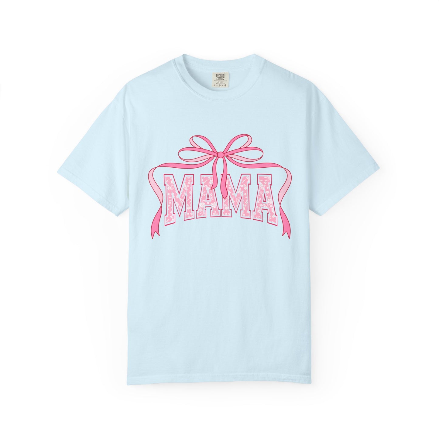 Mama Pink Bow T-Shirt — Floral Lettering Mother’s Day Tee