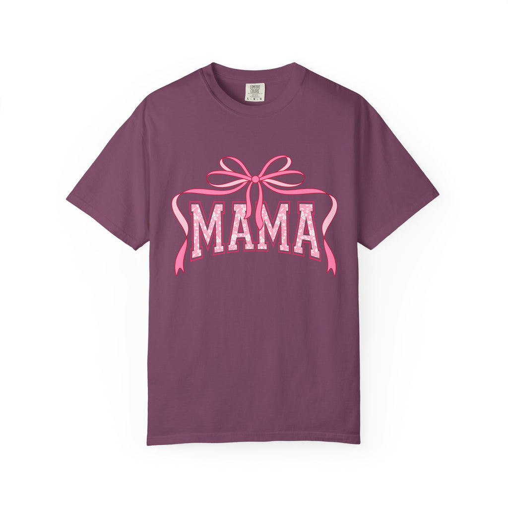 Mama Pink Bow T-Shirt — Floral Lettering Mother’s Day Tee