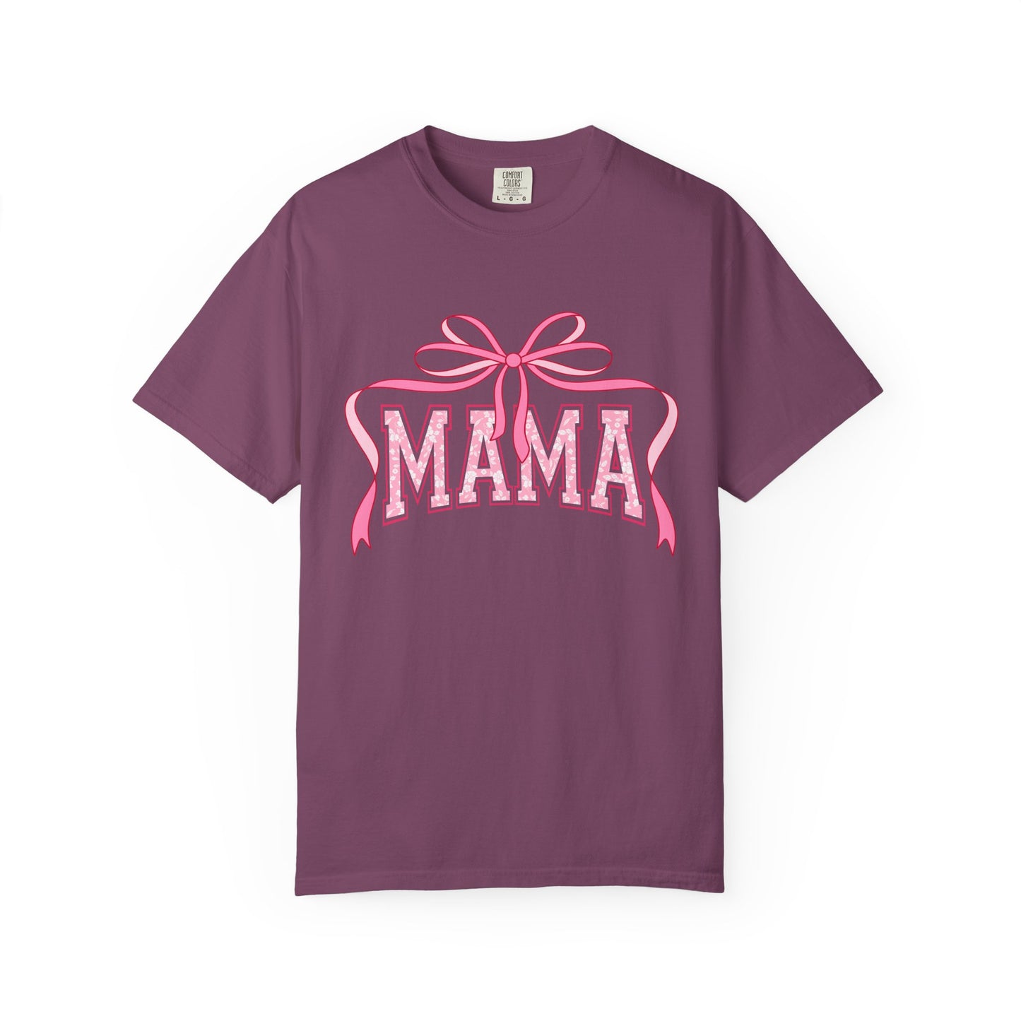 Mama Pink Bow T-Shirt — Floral Lettering Mother’s Day Tee
