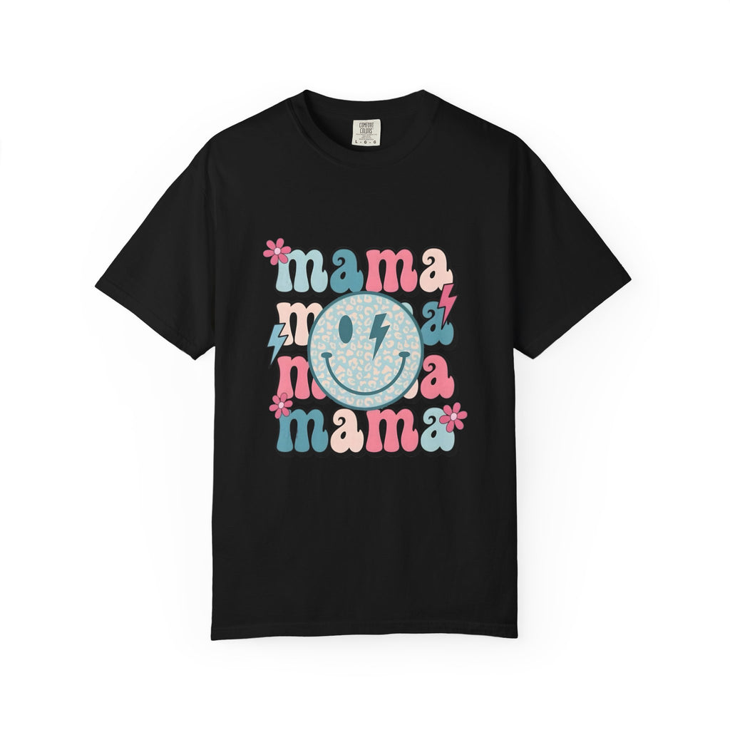Mama Smiley Graphic T-Shirt — Retro Pink & Blue Mother’s Day Tee