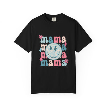 Mama Smiley Graphic T-Shirt — Retro Pink & Blue Mother’s Day Tee