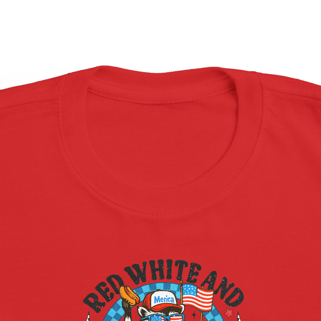 Toddler Tee — "Red White and Feral" Patriotic Cartoon Raccoon