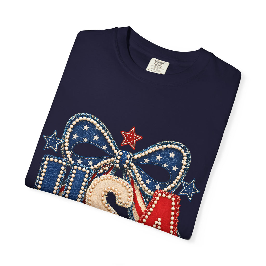 USA Patriotic Bow T‑Shirt — Fourth of July American Flag Tee