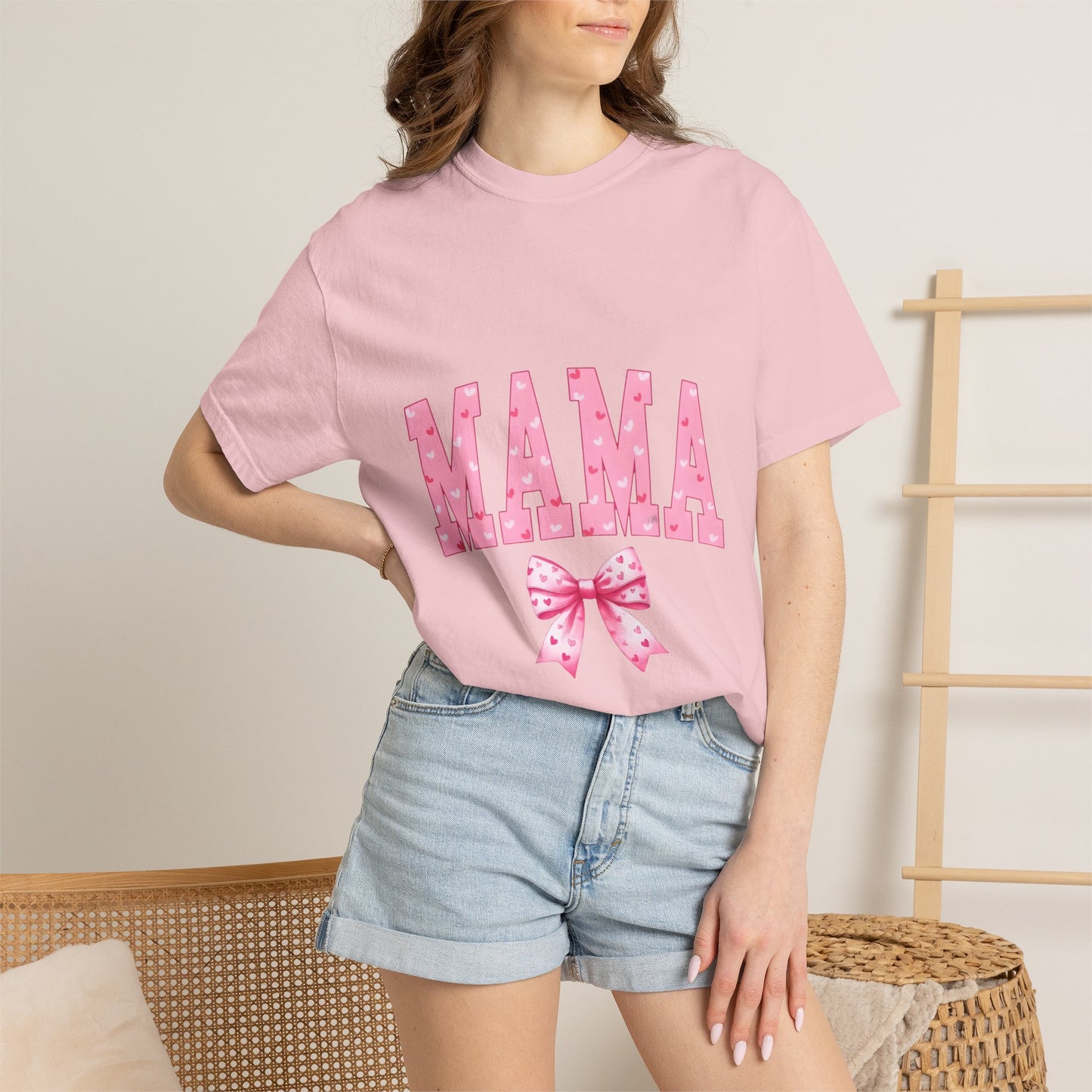 Mama Pink Polka Dot T‑Shirt — Cute Mama Tee with Bow