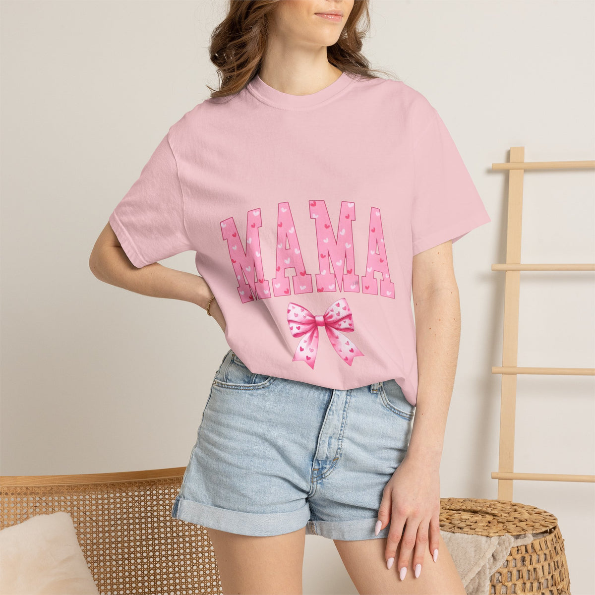 Mama Pink Polka Dot T‑Shirt — Cute Mama Tee with Bow