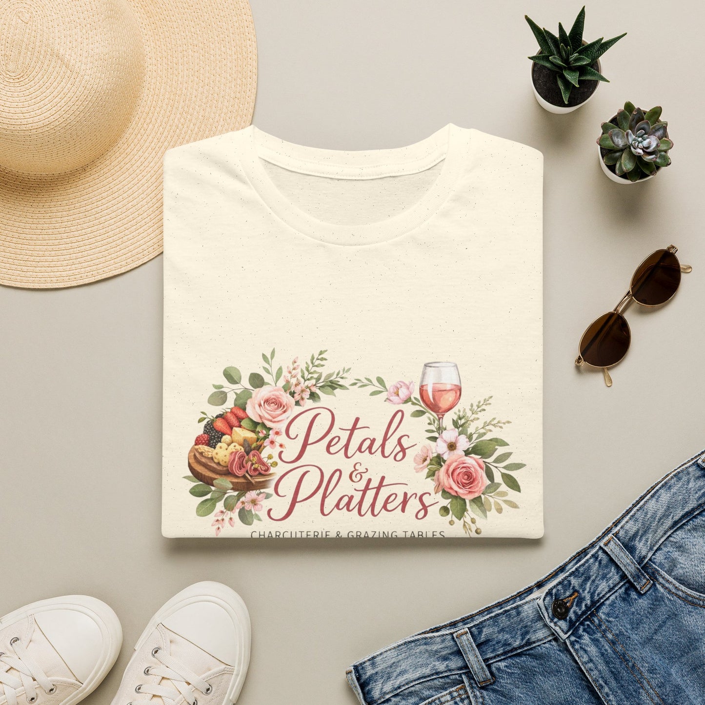 Petals & Platters Floral Wine T-Shirt — Garden Brunch Shirt for Entertaining