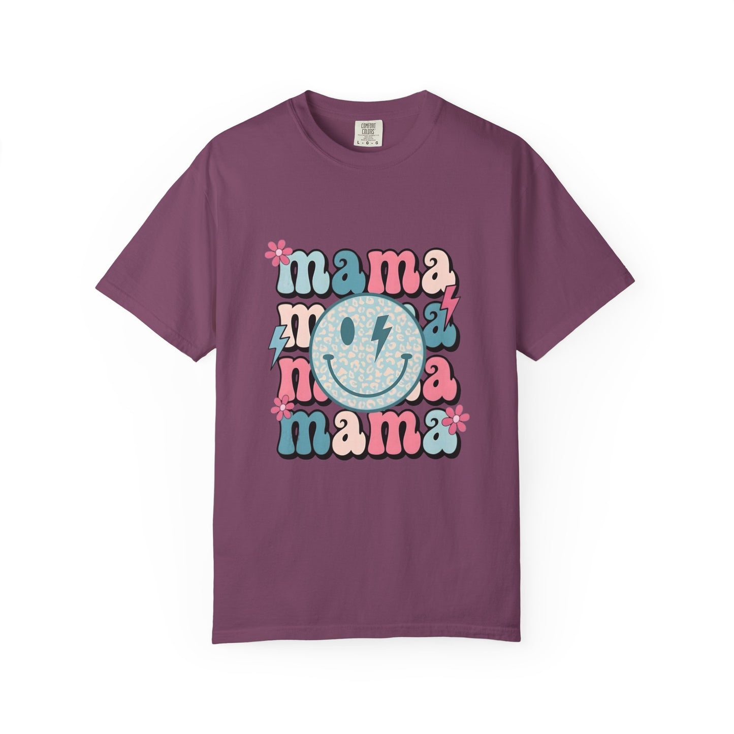 Mama Smiley Graphic T-Shirt — Retro Pink & Blue Mother’s Day Tee